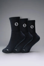 3 Pack Black the TLF Evolve Half Crew Socks featuring an extended cuff height, ribbed cuff, cushioned footbed and seamless toe