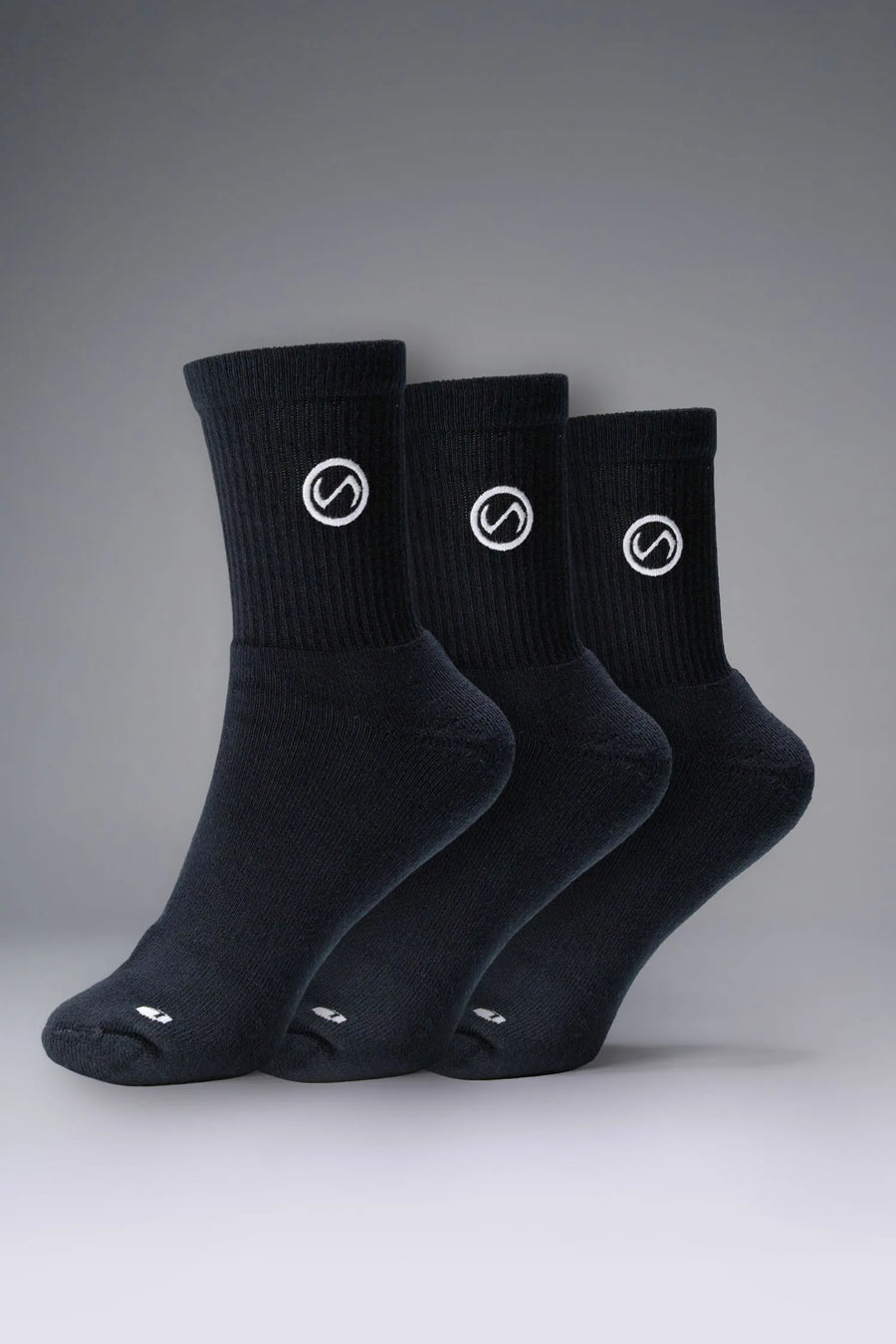 3 Pack Black the TLF Evolve Half Crew Socks featuring an extended cuff height, ribbed cuff, cushioned footbed and seamless toe