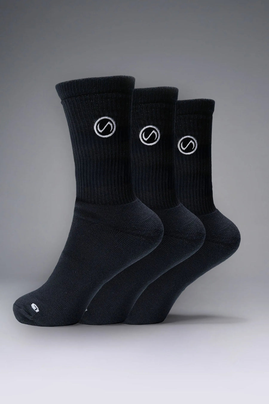 3 Pack Of  Black the TLF Evolve Crew Socks featuring an extended cuff height, ribbed cuff, cushioned footbed and seamless toe