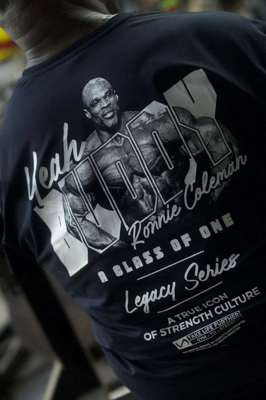 Blue Ronnie Coleman “Yeah Buddy” Tee oversized graphic workout shirt featuring Cotton Luxe DNA™ fabric and Ronnie Coleman legacy artwork by TLF Apparel – back view