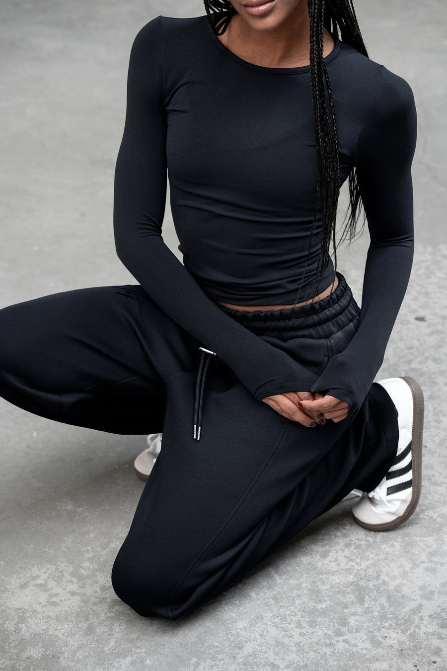 Front View Of Women's Essential Seamless Long Sleeve Top in Black