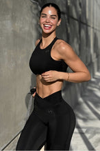 Front View of Black TLF Tempo High Neck Sports Bra, featuring a high neckline for high impact support during workouts, cardio and all day wear 