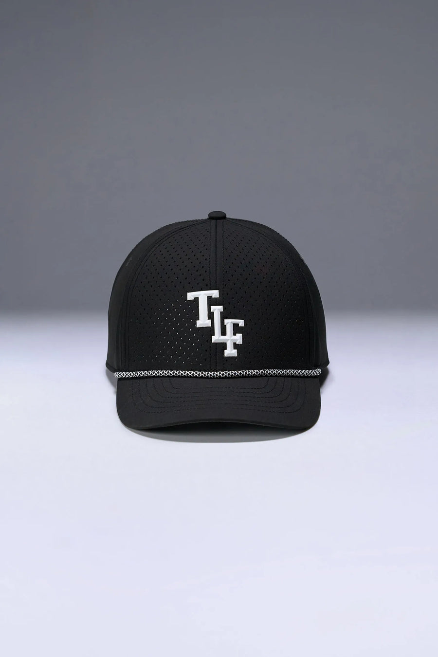 Black Flex Grid Varsity Rope Hat with moisture-wicking interior sweatband and durable athletic build by TLF Apparel – interior detail view
