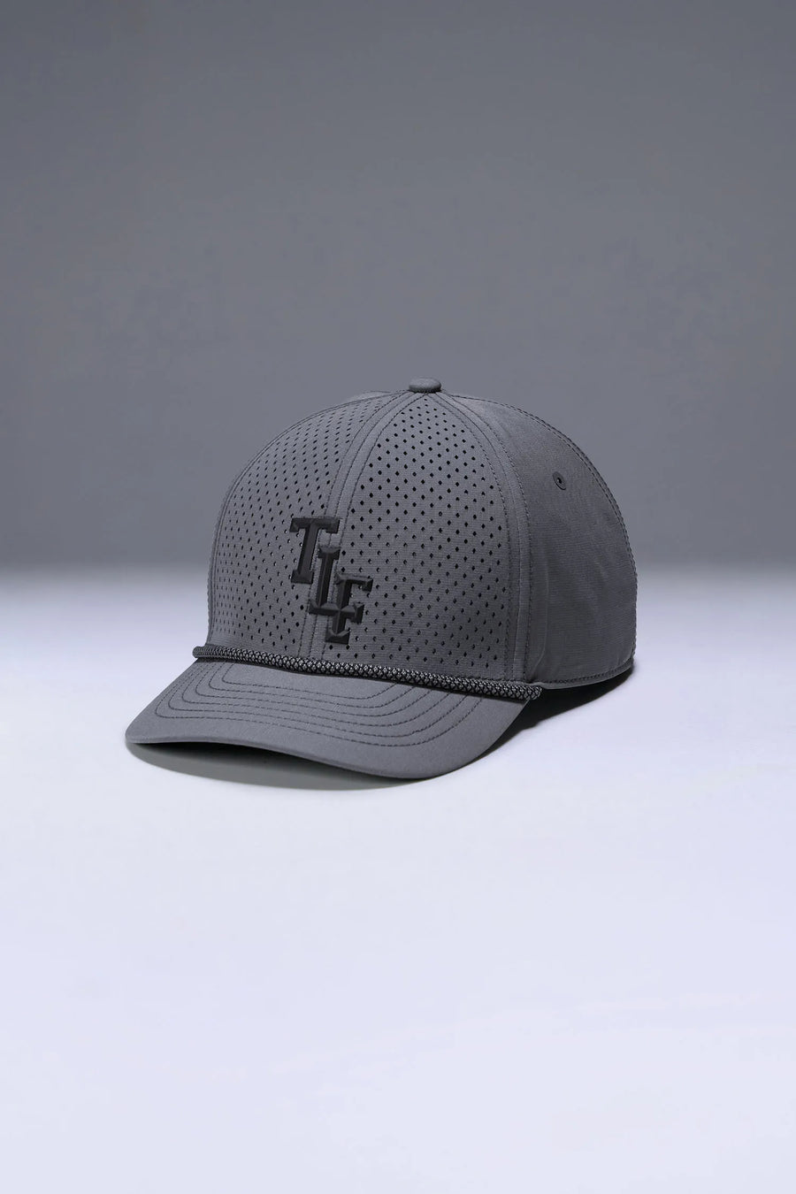 Gray Flex Grid Varsity Rope Hat, structured snapback gym hat with rope detail and performance fabric by TLF Apparel – front view 