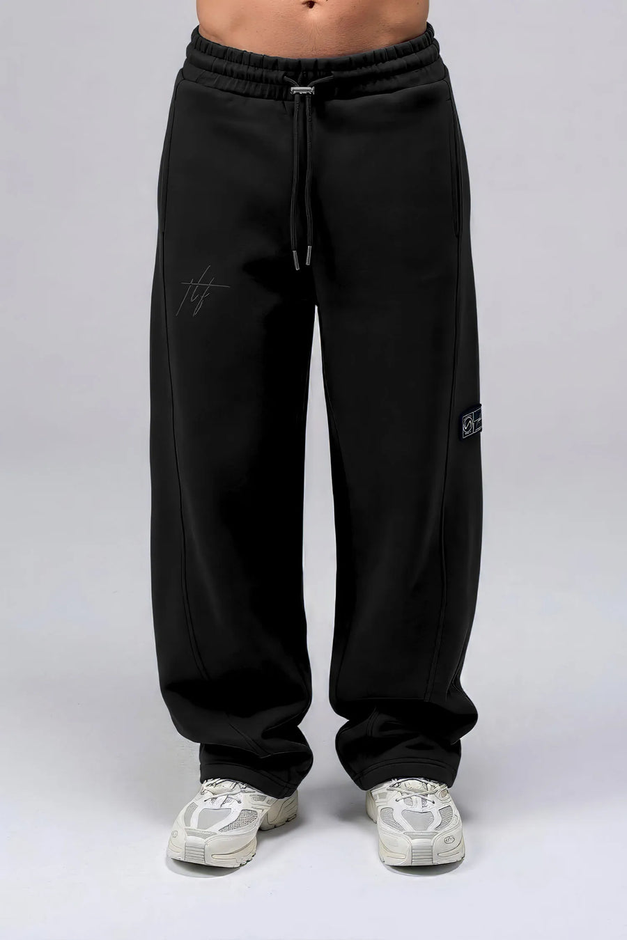 Front View Of Scuba Tech Wide Leg Sweatpants in  black