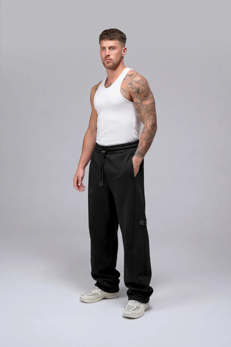 Front View Of Scuba Tech Wide Leg Sweatpants in  black