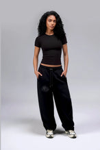 Front View Of Scuba Tech Wide Leg Sweatpants in  black