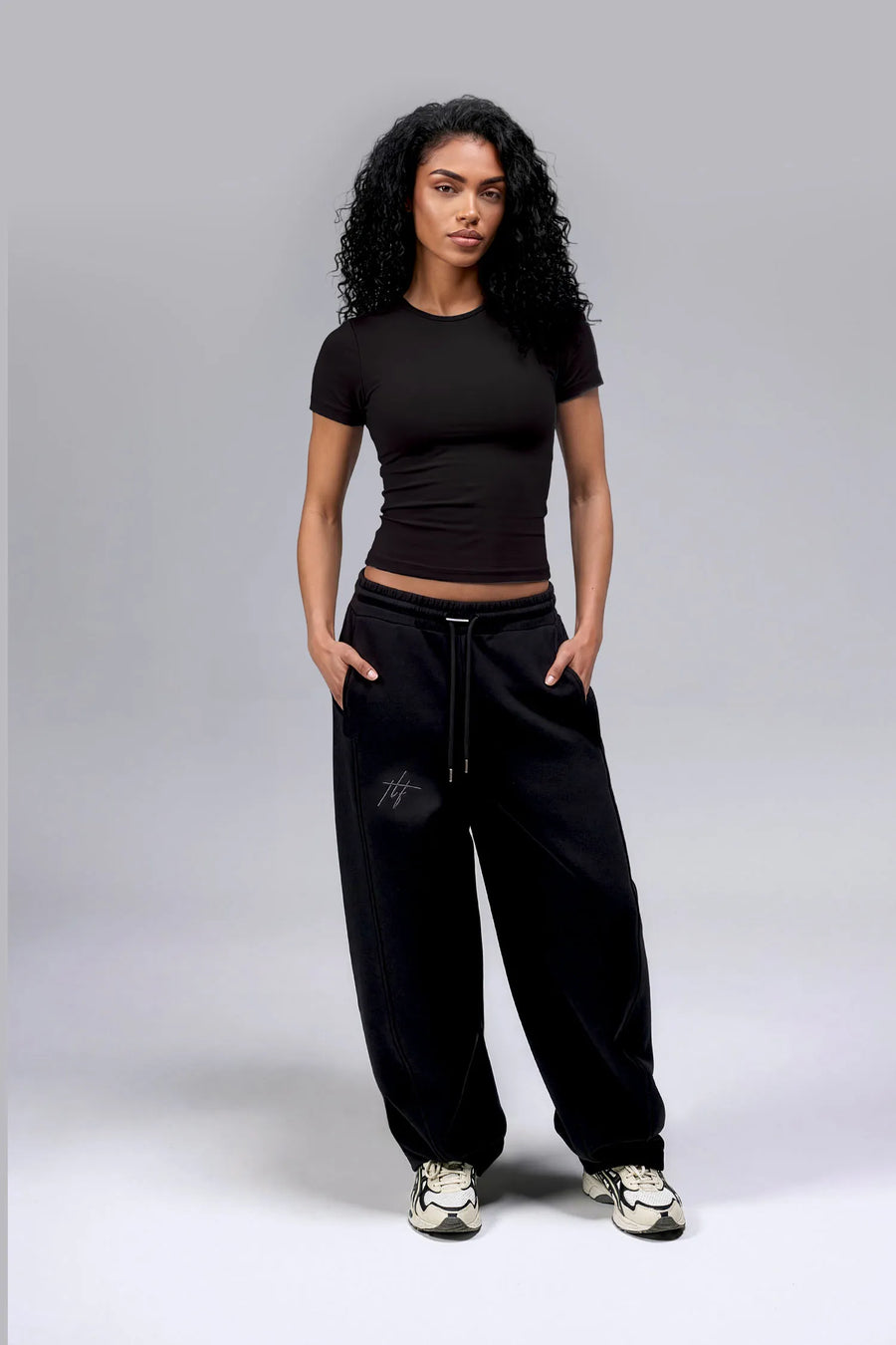 Front View Of Scuba Tech Wide Leg Sweatpants in  black