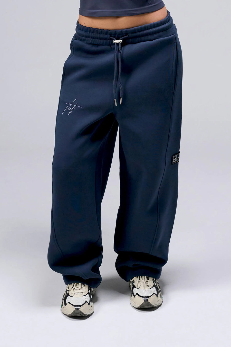 Front View Of Scuba Tech Wide Leg Sweatpants in Blue