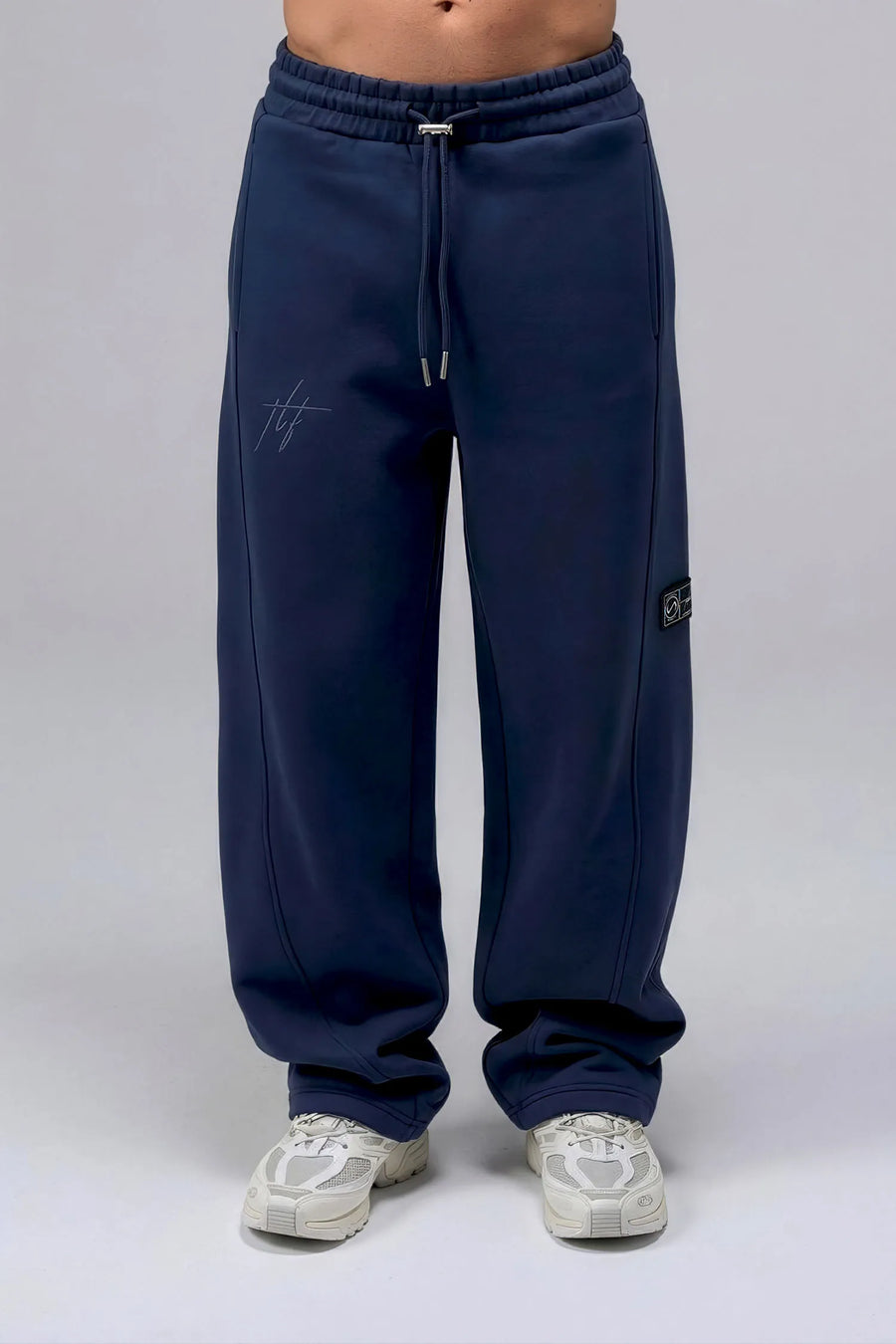 Front View Of Scuba Tech Wide Leg Sweatpants in Blue