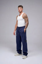 Front View Of Scuba Tech Wide Leg Sweatpants in Blue