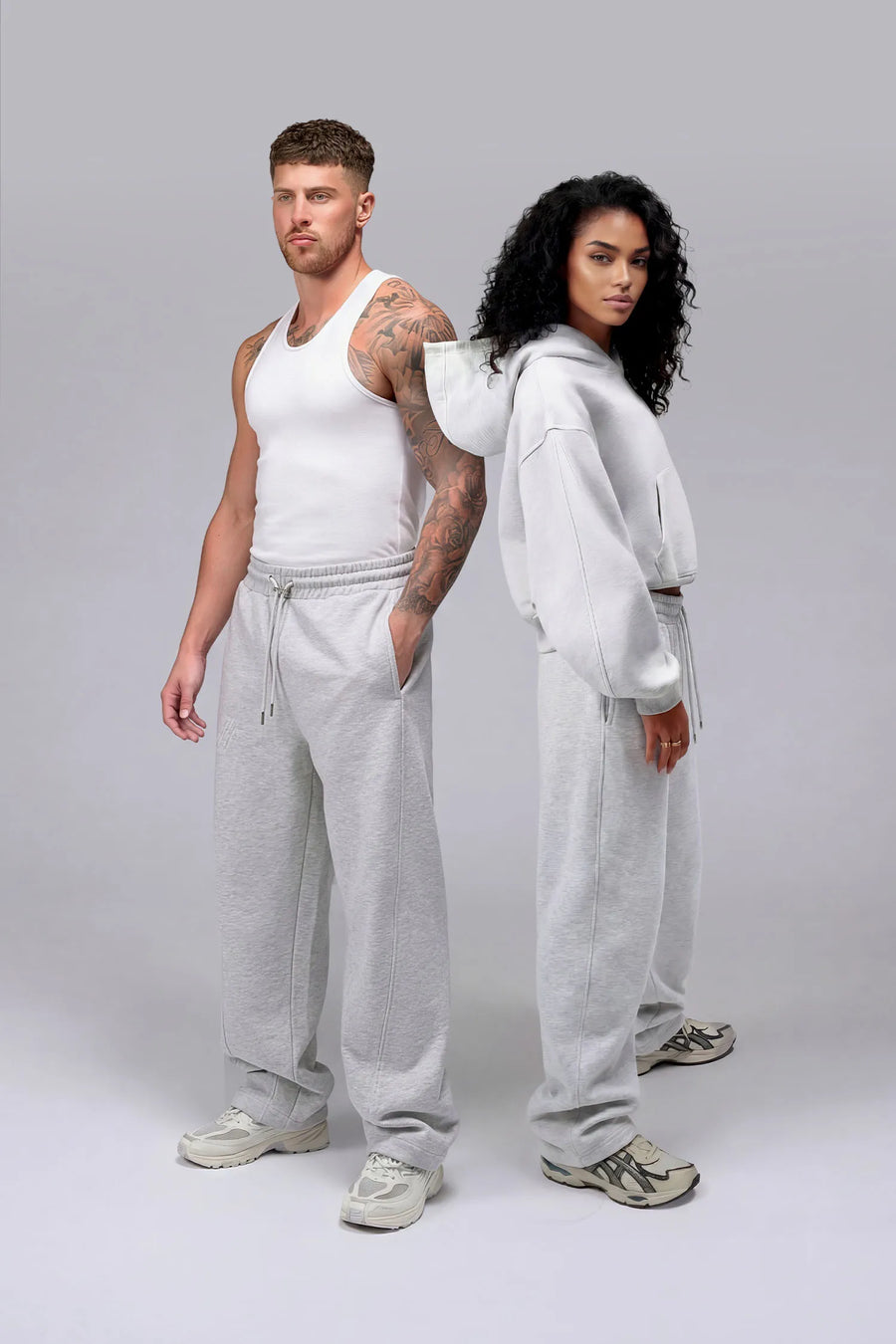 Front View Of Scuba Tech Wide Leg Sweatpants in Gray