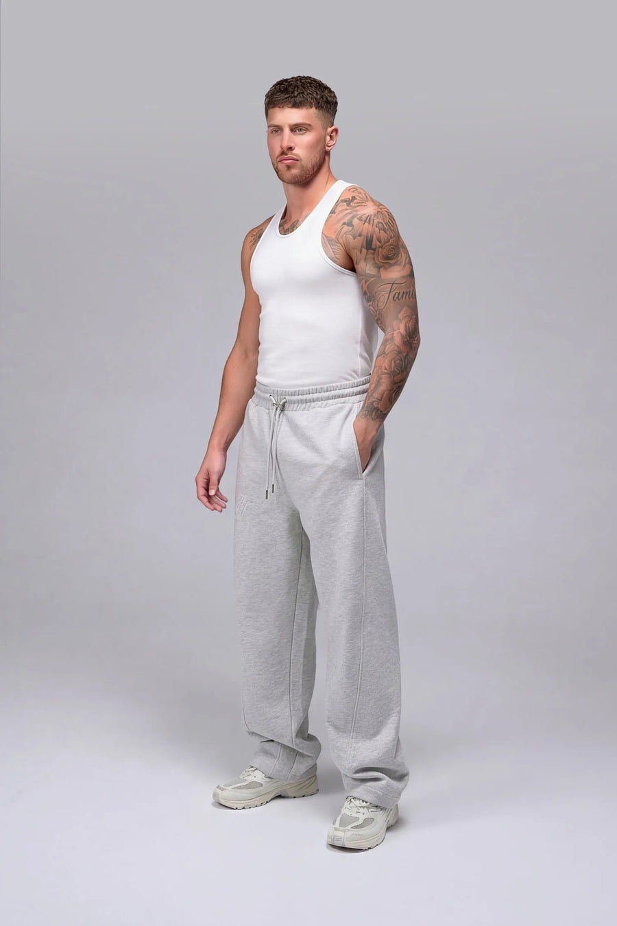 Front View Of Scuba Tech Wide Leg Sweatpants in Gray