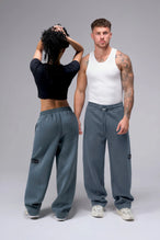 Front View Of Scuba Tech Wide Leg Sweatpants in Stormy Weather Blue Color