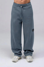 Front View Of Scuba Tech Wide Leg Sweatpants in Stormy Weather Blue Color