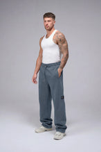 Front View Of Scuba Tech Wide Leg Sweatpants in Stormy Weather Blue Color