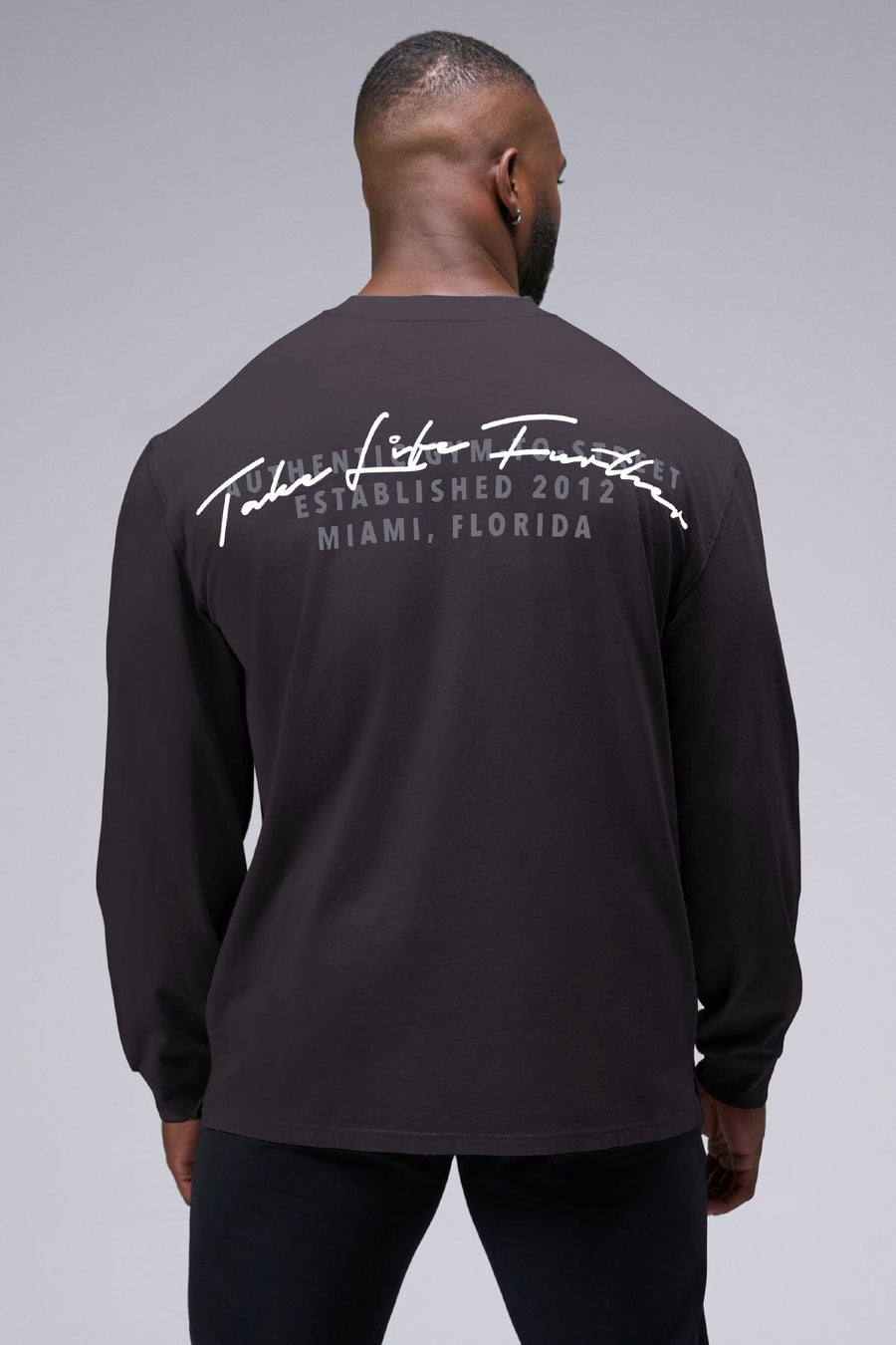 Back View of Black TLF Arc Dura Cotton Oversized Long Sleeve, durable, vintage wash tee for gym or street wear