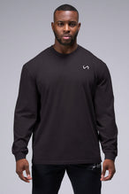 Front View of Black TLF Arc Dura Cotton Oversized Long Sleeve, durable, vintage wash tee for gym or street wear