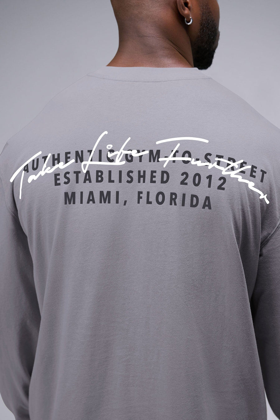 Detail Back View of Quiet Shade TLF Arc Dura Cotton Oversized Long Sleeve, durable, vintage wash tee for gym or street wear
