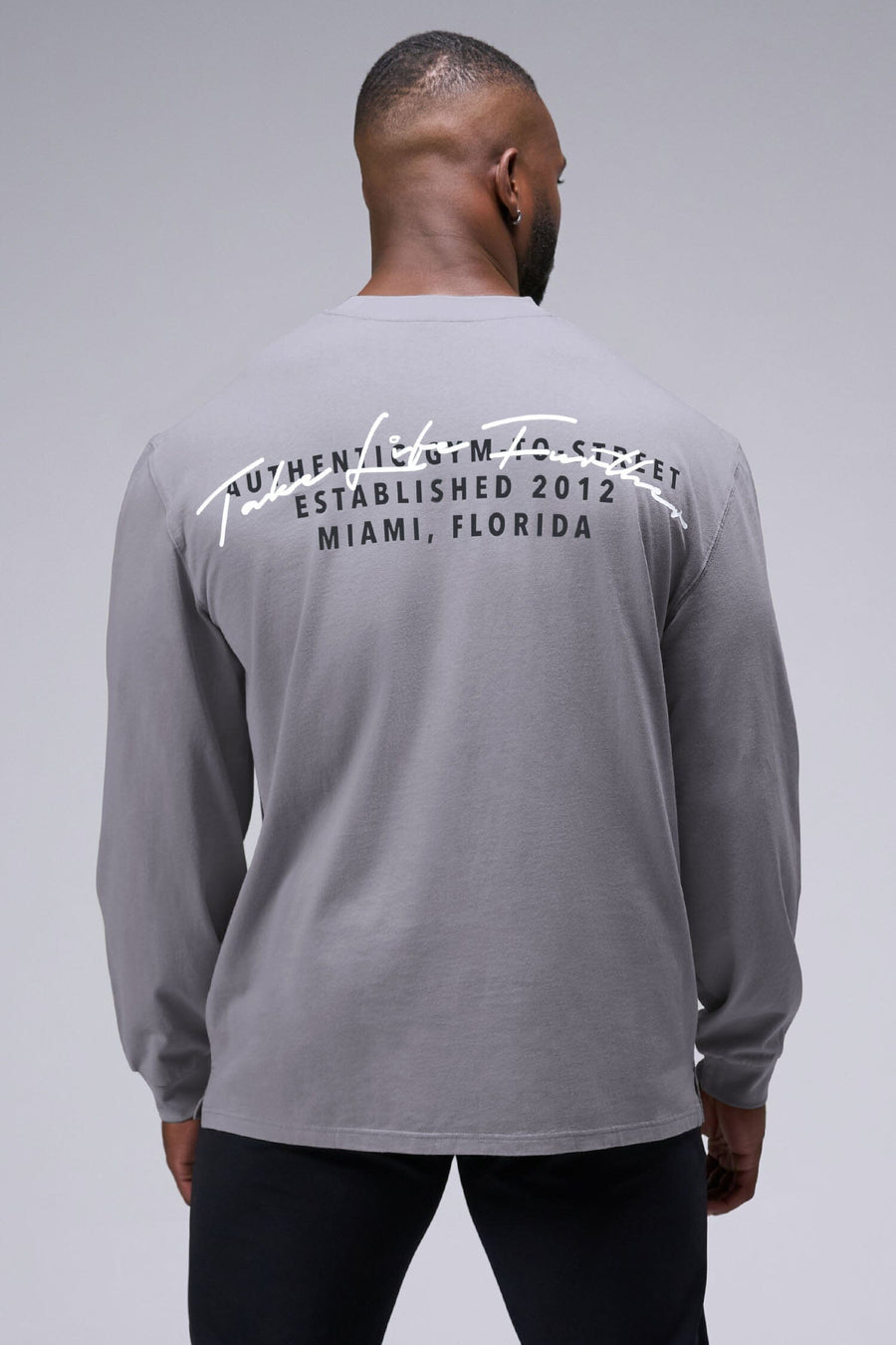 Back View of Quiet Shade TLF Arc Dura Cotton Oversized Long Sleeve, durable, vintage wash tee for gym or street wear