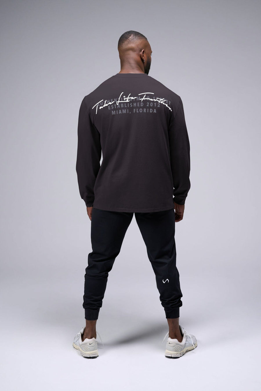 Back View of Black TLF Arc Dura Cotton Oversized Long Sleeve, durable, vintage wash tee for gym or street wear