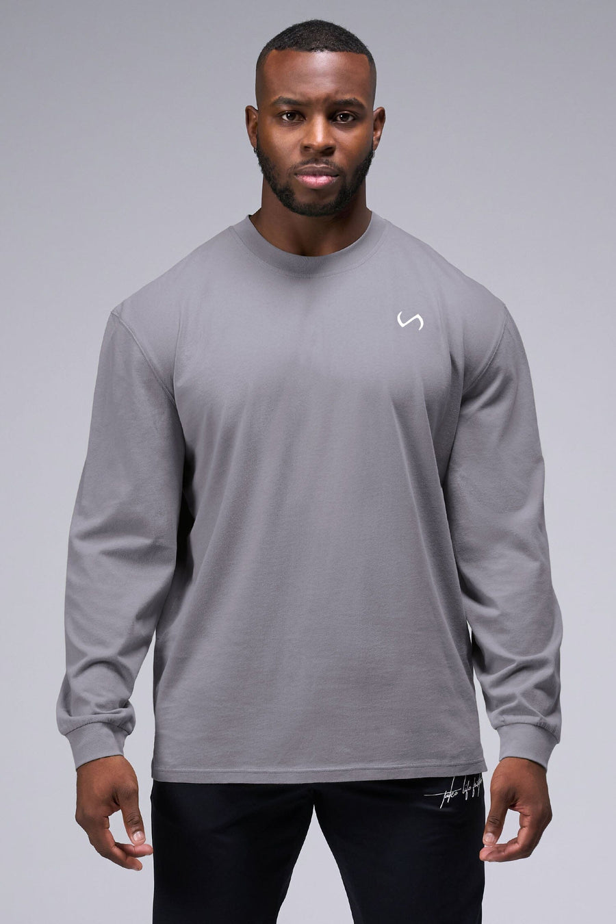 Front View of Quiet Shade TLF Arc Dura Cotton Oversized Long Sleeve, durable, vintage wash tee for gym or street wear