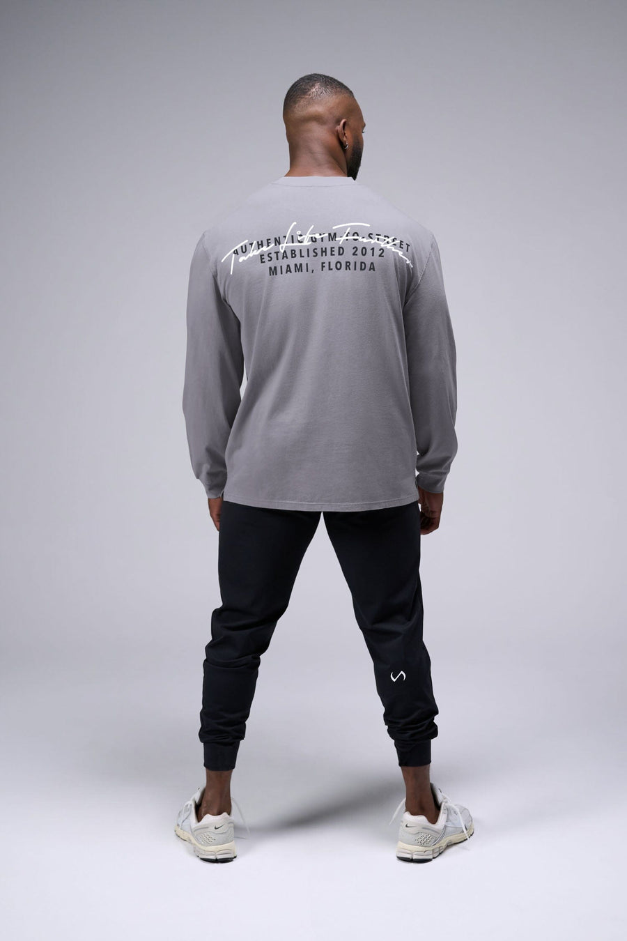 Back View of Quiet Shade TLF Arc Dura Cotton Oversized Long Sleeve, durable, vintage wash tee for gym or street wear