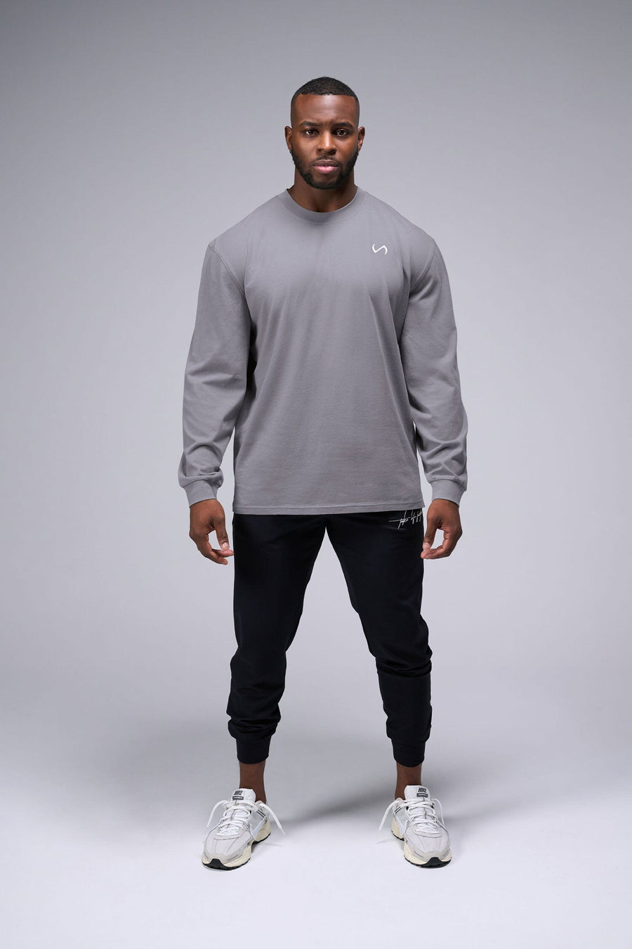 Front View of Quiet Shade TLF Arc Dura Cotton Oversized Long Sleeve, durable, vintage wash tee for gym or street wear
