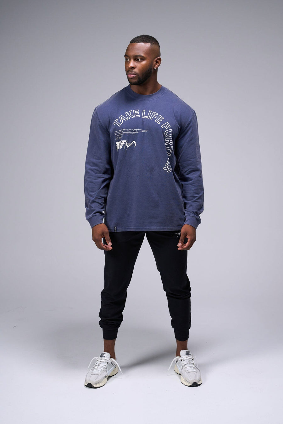 Front View Of Blue Stonewash TLF Arc Dura Cotton Oversized Long Sleeve