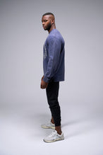 Right Side View Of Blue Stonewash TLF Arc Dura Cotton Oversized Long Sleeve