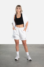 Front View of White Athletic Club Oversized Shorts