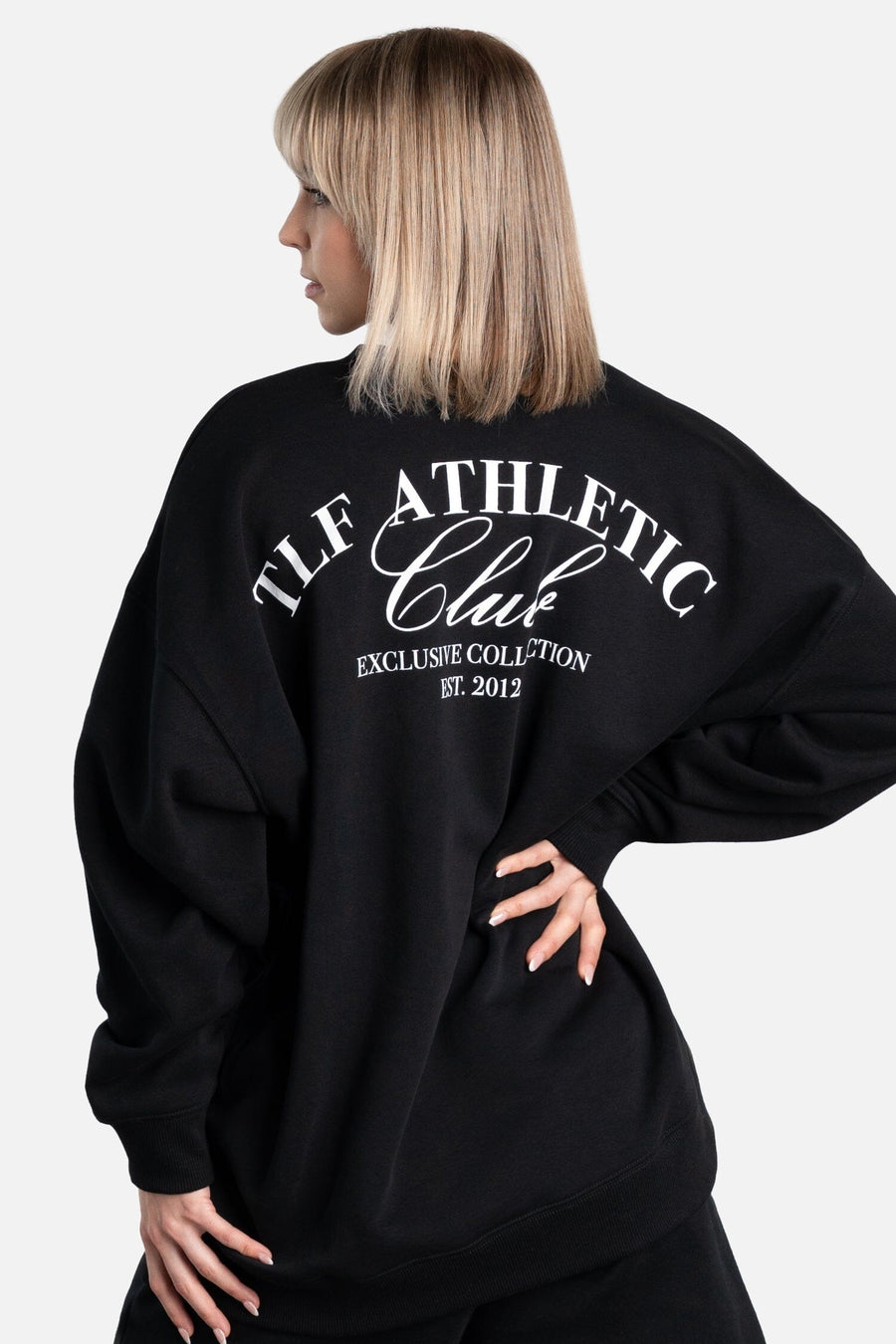 Back View of Black Athletic Club Oversized Sweatshirt