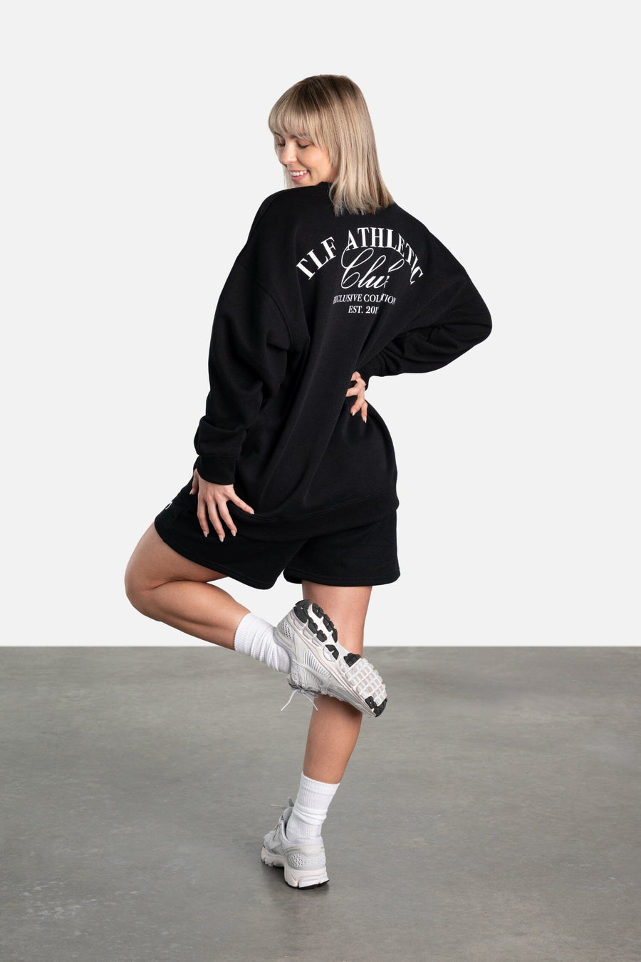 Back View of Black Athletic Club Oversized Sweatshirt