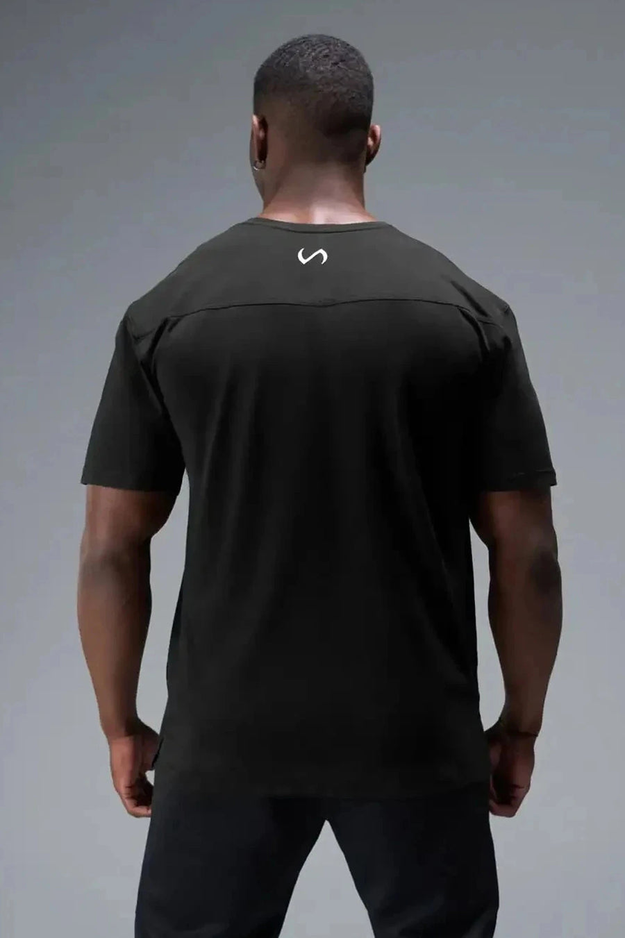 Back View of Black TLF Athletic Dept Cotton Luxe Oversized Tee featuring a bold 2 one graphic print design across the chest in our oversized shirt fit