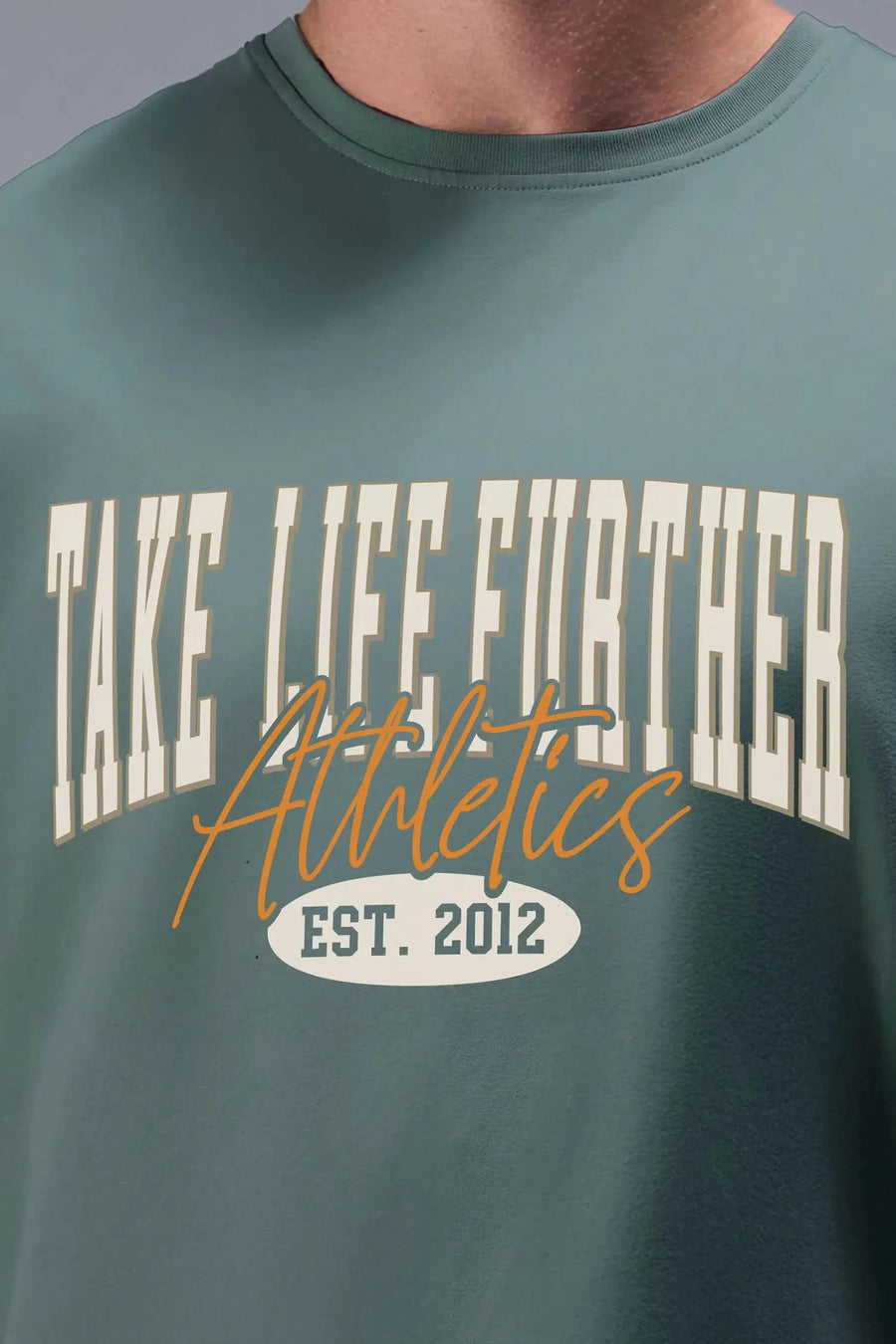 Front View of Green TLF Athletic Dept Cotton Luxe Oversized Tee featuring a bold 2 one graphic print design across the chest in our oversized shirt fit