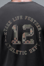Back View of Black TLF Digital Camo Cotton Luxe Oversized Tee featuring a pixelated camo print design across the back in our oversized t shirt fit