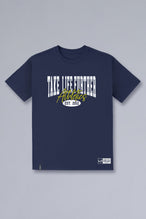 Front View of Blue TLF Athletic Dept Cotton Luxe Oversized Tee featuring a bold 2 one graphic print design across the chest in our oversized shirt fit