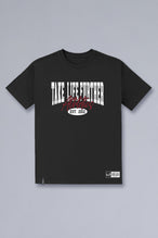 Front View of Black TLF Athletic Dept Cotton Luxe Oversized Tee featuring a bold 2 one graphic print design across the chest in our oversized shirt fit