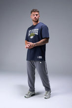 Front View of Blue TLF Athletic Dept Cotton Luxe Oversized Tee featuring a bold 2 one graphic print design across the chest in our oversized shirt fit