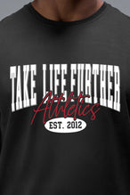 Detail Front View of Black TLF Athletic Dept Cotton Luxe Oversized Tee featuring a bold 2 one graphic print design across the chest in our oversized shirt fit