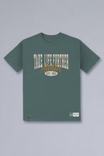 Front View of Green TLF Athletic Dept Cotton Luxe Oversized Tee featuring a bold 2 one graphic print design across the chest in our oversized shirt fit