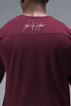 Detail Back View Of Back Script Oversized Tee in Red