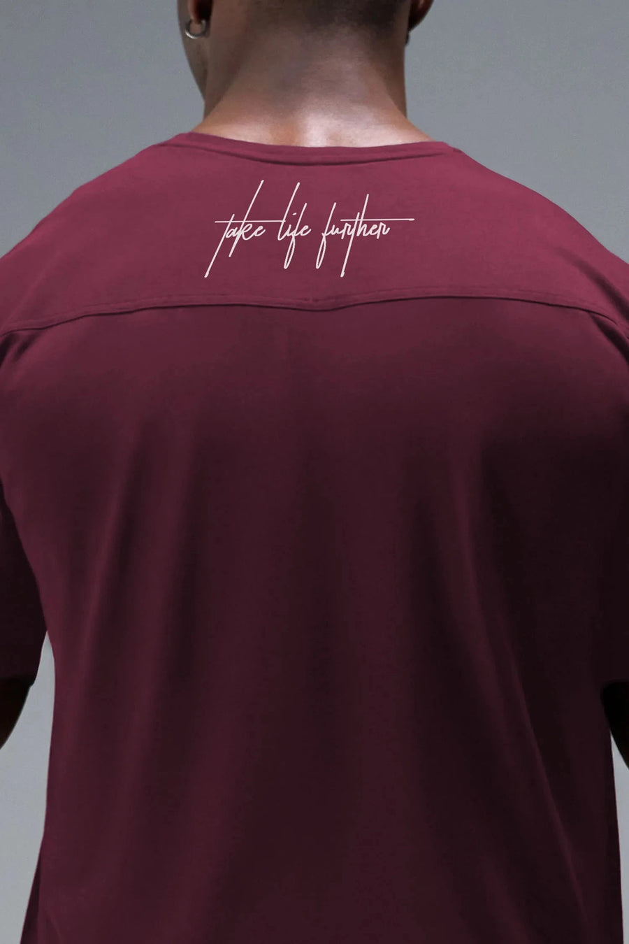 Detail Back View Of Back Script Oversized Tee in Red