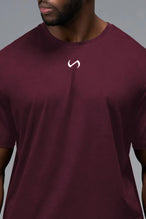 Detail Front View Of Back Script Oversized Tee in Red