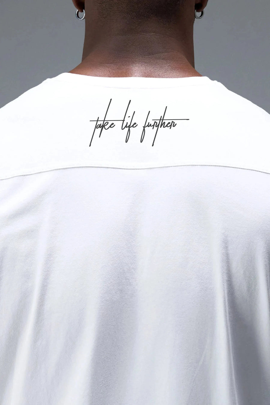 Detail Back View Of Back Script Oversized Tee in White