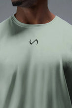 Detail Front View Of Back Script Oversized Tee in Green