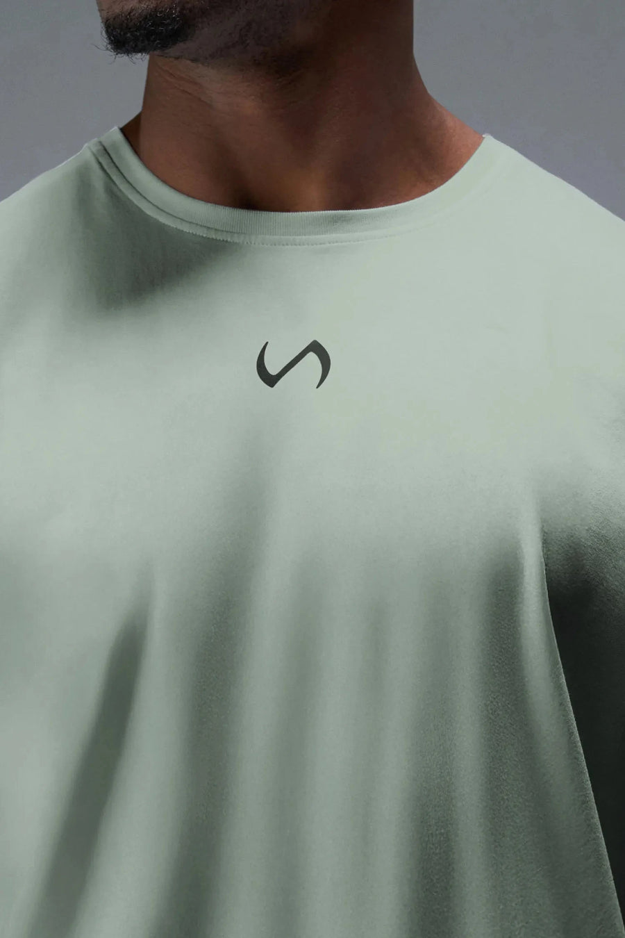 Detail Front View Of Back Script Oversized Tee in Green