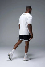 Side View Of Back Script Oversized Tee in White