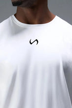 Detail Front View Of Back Script Oversized Tee in White