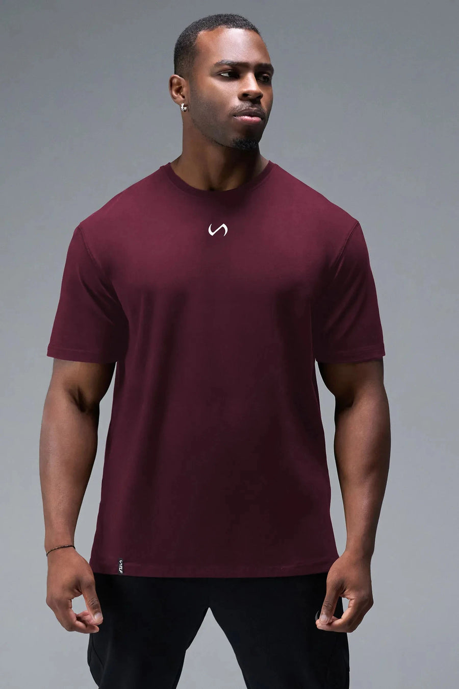 Front View Of Back Script Oversized Tee in Red